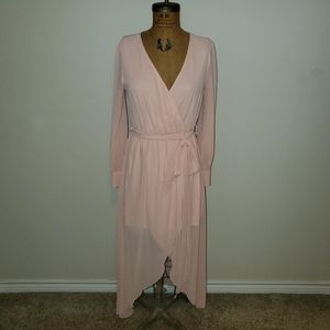 Papya chiffon long sleeve blush dress
